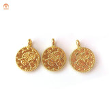 5pcs Antique Symbol Printed Coins Pendant Brass Charms DIY Jewelry