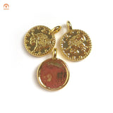 5pcs Antique Symbol Printed Coins Pendant Brass Charms DIY Jewelry