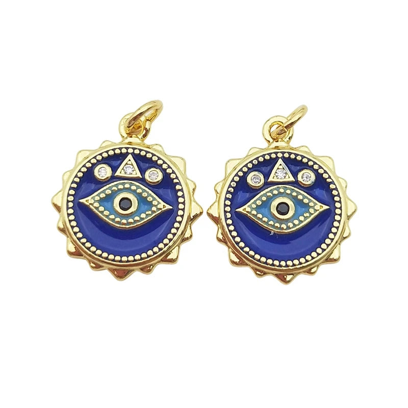 5pcs Evil Eye Pendant Drop Oil Micro Cubic Paved DIY Charms Woman Necklace