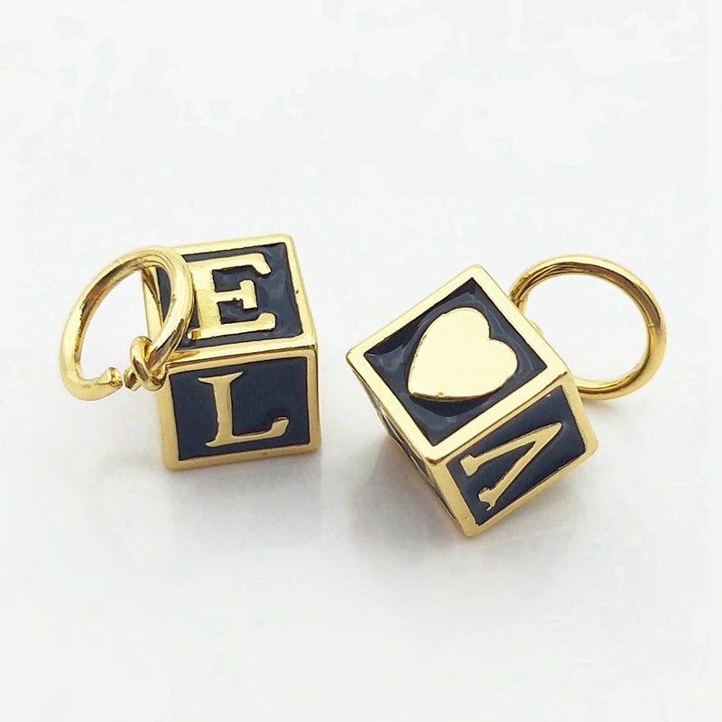 Plated Cube Drop Oil Heart LOVE Pendant Square Romantic Women Girl
