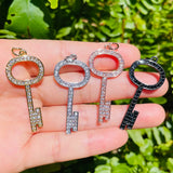 5pcs Gold-Plated Key Charms Cubic Zirconia Pendants