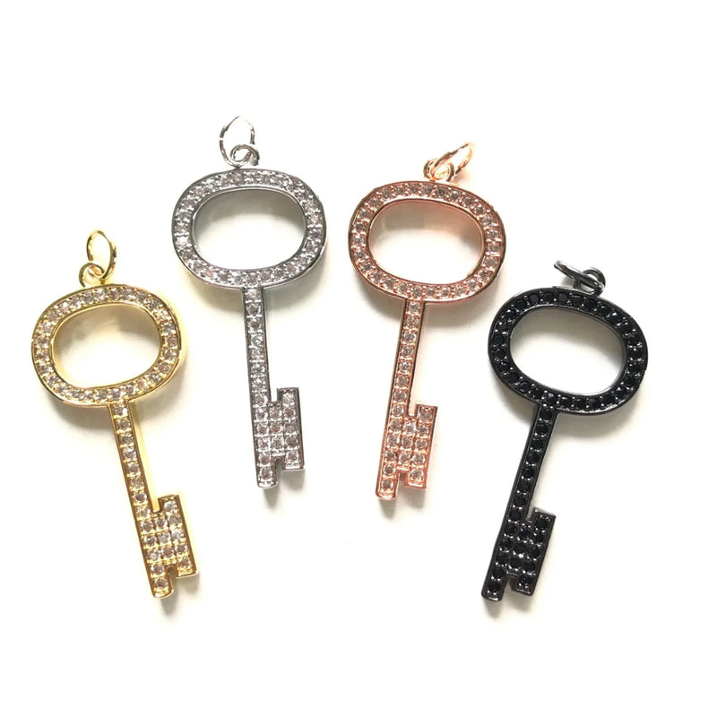 5pcs Gold-Plated Key Charms Cubic Zirconia Pendants