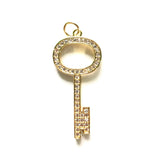 5pcs Gold-Plated Key Charms Cubic Zirconia Pendants