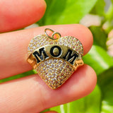 Gold-Plated Mom Heart Charms Zirconia Pendants for Jewelry Making