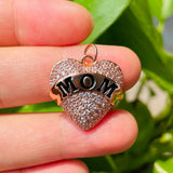 Gold-Plated Mom Heart Charms Zirconia Pendants for Jewelry Making