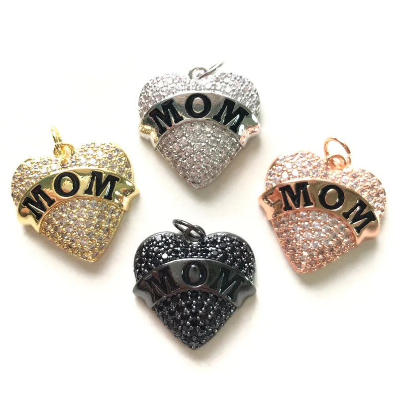 Gold-Plated Mom Heart Charms Zirconia Pendants for Jewelry Making