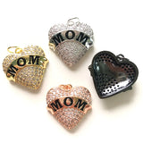 Gold-Plated Mom Heart Charms Zirconia Pendants for Jewelry Making
