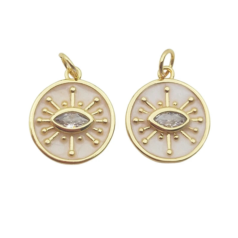 Plated Evil Eye Coin Pandent Cubic Zircon Charm Jewelry
