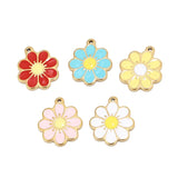 5pcs Plated Stainless Steel 19*22mm Enamel Flower Charm Pendants