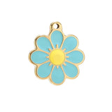 5pcs Plated Stainless Steel 19*22mm Enamel Flower Charm Pendants