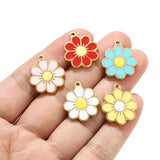 5pcs Plated Stainless Steel 19*22mm Enamel Flower Charm Pendants