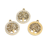 5pcs Plated Stainless Steel Charm Crystals Tree Pendants