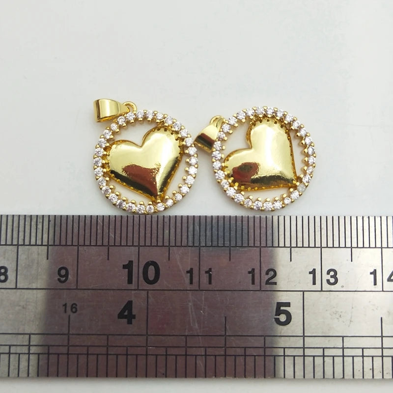 5pcs Sweet Love Heart Pendant for Woman Vintage CZ DIY Necklace Earrings