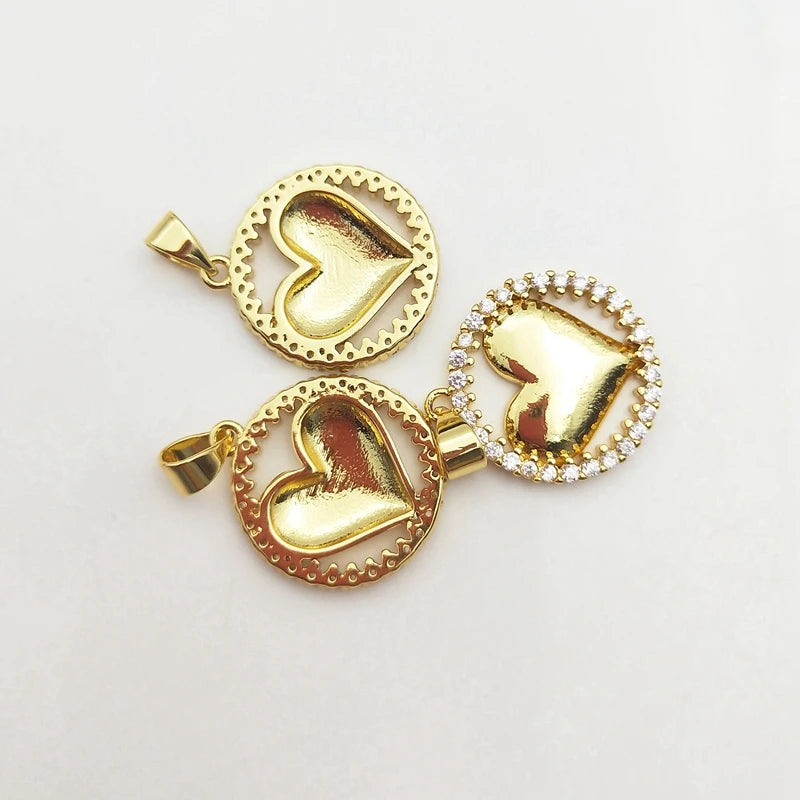 5pcs Sweet Love Heart Pendant for Woman Vintage CZ DIY Necklace Earrings