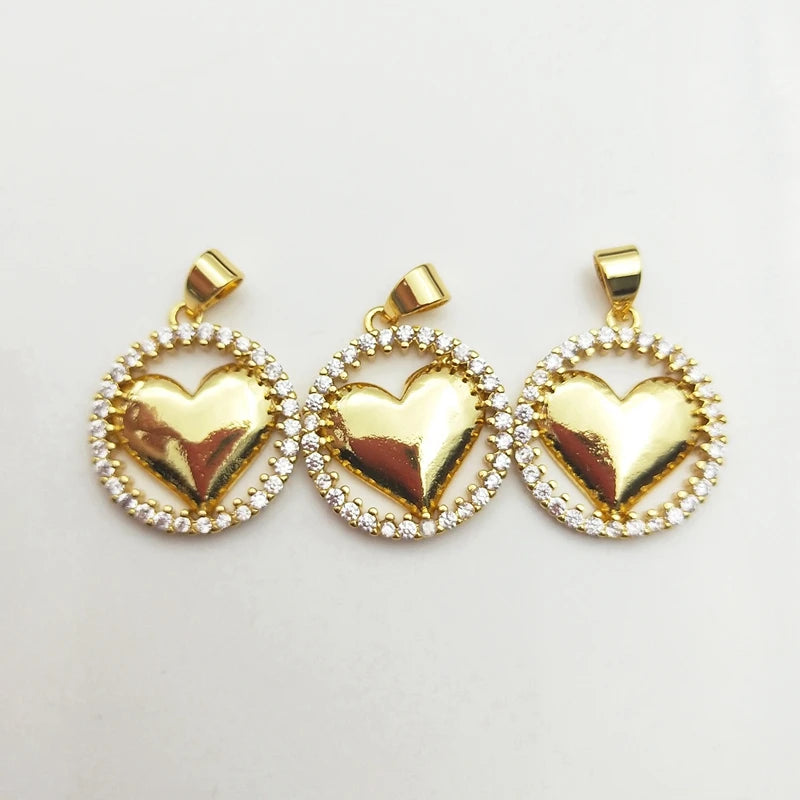 5pcs Sweet Love Heart Pendant for Woman Vintage CZ DIY Necklace Earrings