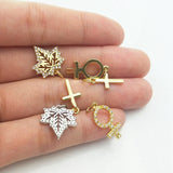 Silver Plated Cross Pendant CZ Paved Maple Leaf Symbol Necklace Making