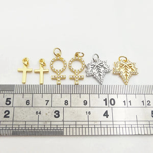 Silver Plated Cross Pendant CZ Paved Maple Leaf Symbol Necklace Making