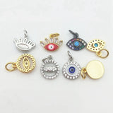 5pcs Silver Plated Evil Eye Pendant Micropave Cubic Zircon Drop Oil Crafts DIY
