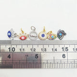 5pcs Silver Plated Evil Eye Pendant Micropave Cubic Zircon Drop Oil Crafts DIY