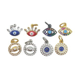 5pcs Silver Plated Evil Eye Pendant Micropave Cubic Zircon Drop Oil Crafts DIY