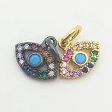 5pcs Silver Plated Evil Eye Pendant Micropave Cubic Zircon Drop Oil Crafts DIY