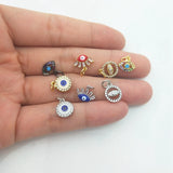 5pcs Silver Plated Evil Eye Pendant Micropave Cubic Zircon Drop Oil Crafts DIY