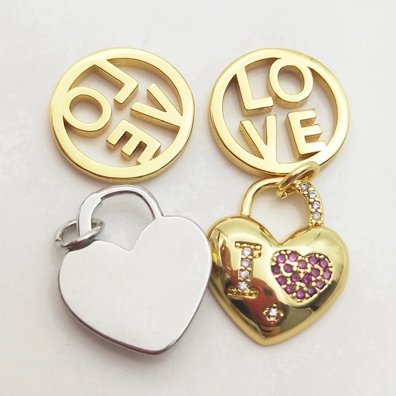 5pcs Silver Plated Heart Lock Pendant CZ Romantic DIY Jewelry