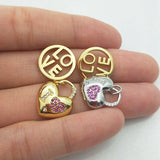 5pcs Silver Plated Heart Lock Pendant CZ Romantic DIY Jewelry