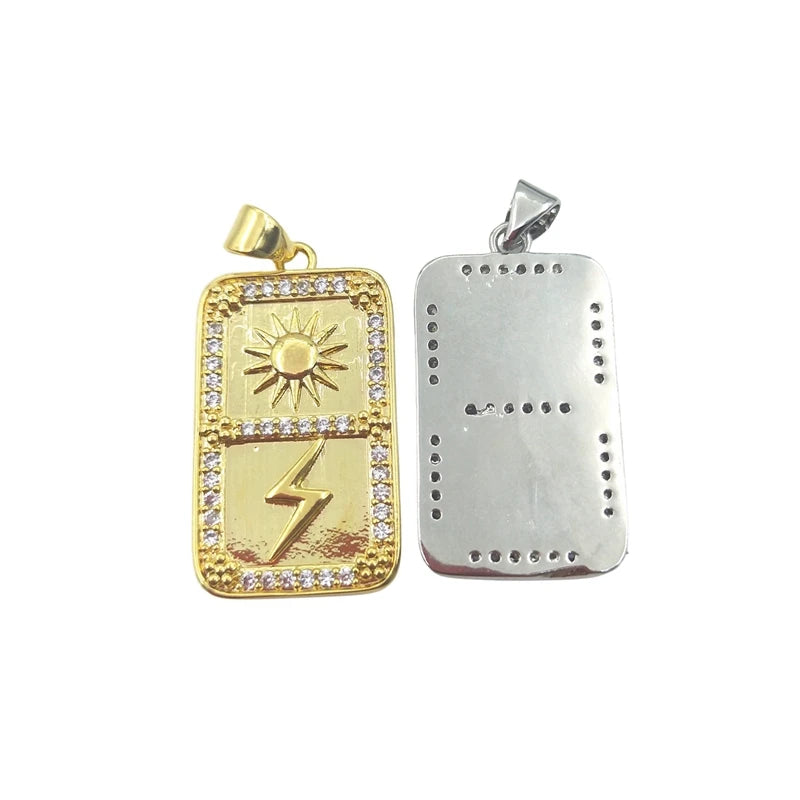 Square Sun Lightning Pendant CZ Paved Vintage Style Jewelry