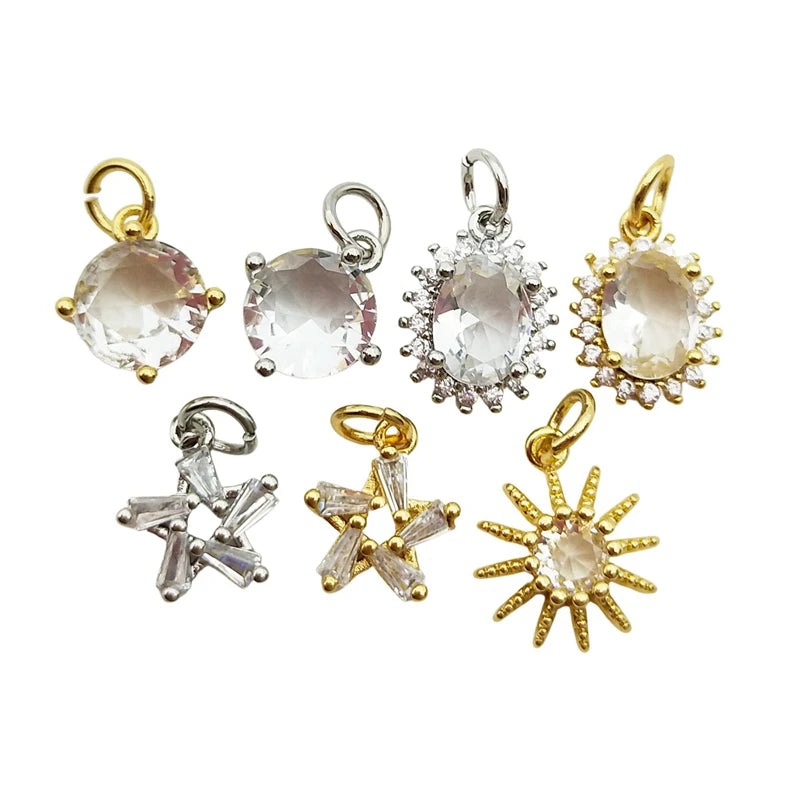 5pcs Silver Plated Star Sun Pendant Mini Charms Jewelry Making