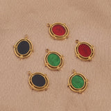 5pcs Stainless Steel Enamel European Oval Pendants for DIY Jewelry