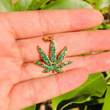 5pcs Green CZ Paved Leaf Charm Pendant DIY Jewelry Findings