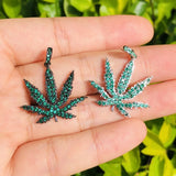 5pcs Green CZ Paved Leaf Charm Pendant DIY Jewelry Findings