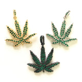 5pcs Green CZ Paved Leaf Charm Pendant DIY Jewelry Findings