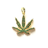 5pcs Green CZ Paved Leaf Charm Pendant DIY Jewelry Findings