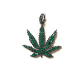 5pcs Green CZ Paved Leaf Charm Pendant DIY Jewelry Findings