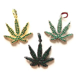 5pcs Green CZ Paved Leaf Charm Pendant DIY Jewelry Findings
