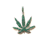 5pcs Green CZ Paved Leaf Charm Pendant DIY Jewelry Findings