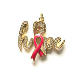 5pcs HOPE Word Charm Pink Ribbon Breast Cancer Awareness Pendant Bling Zirconia