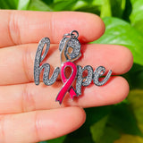 5pcs HOPE Word Charm Pink Ribbon Breast Cancer Awareness Pendant Bling Zirconia