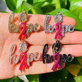 5pcs HOPE Word Charm Pink Ribbon Breast Cancer Awareness Pendant Bling Zirconia