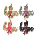 5pcs HOPE Word Charm Pink Ribbon Breast Cancer Awareness Pendant Bling Zirconia
