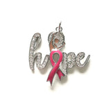5pcs HOPE Word Charm Pink Ribbon Breast Cancer Awareness Pendant Bling Zirconia