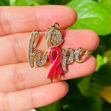 5pcs HOPE Word Charm Pink Ribbon Breast Cancer Awareness Pendant Bling Zirconia