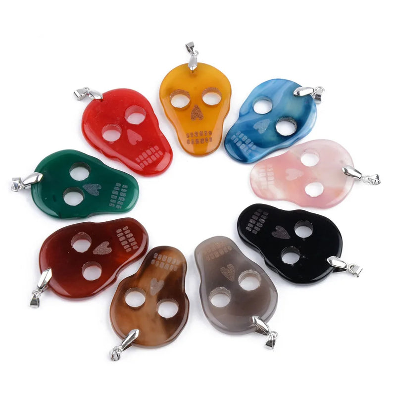 5pcs Halloween Skull Agate Pendants for Jewelry Making DIY Charms Necklace