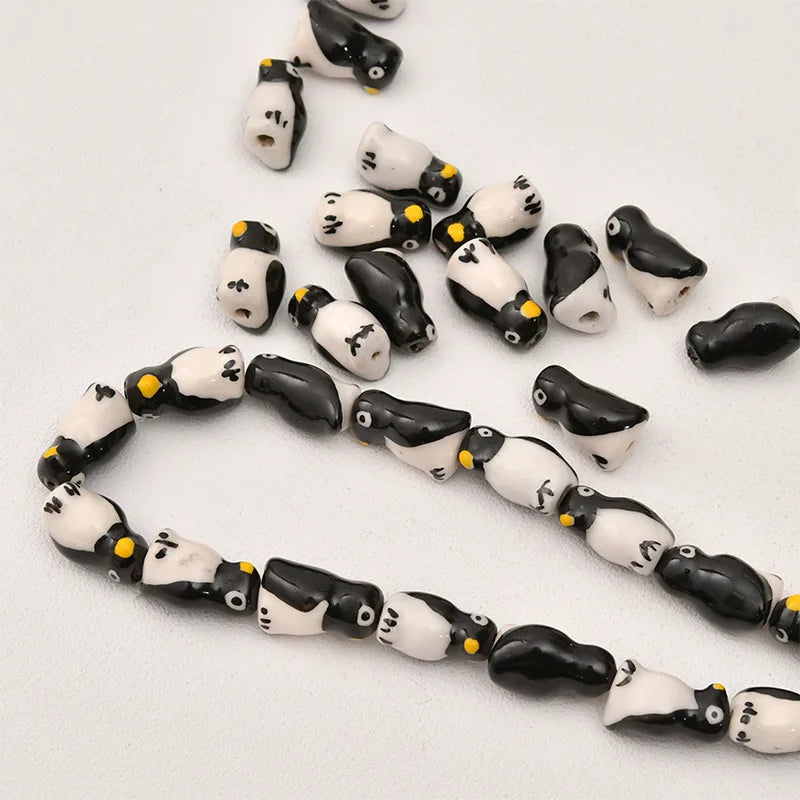 5pcs Hand Painted Animal Ceramic Beads For Jewelry Making Loose Spacer