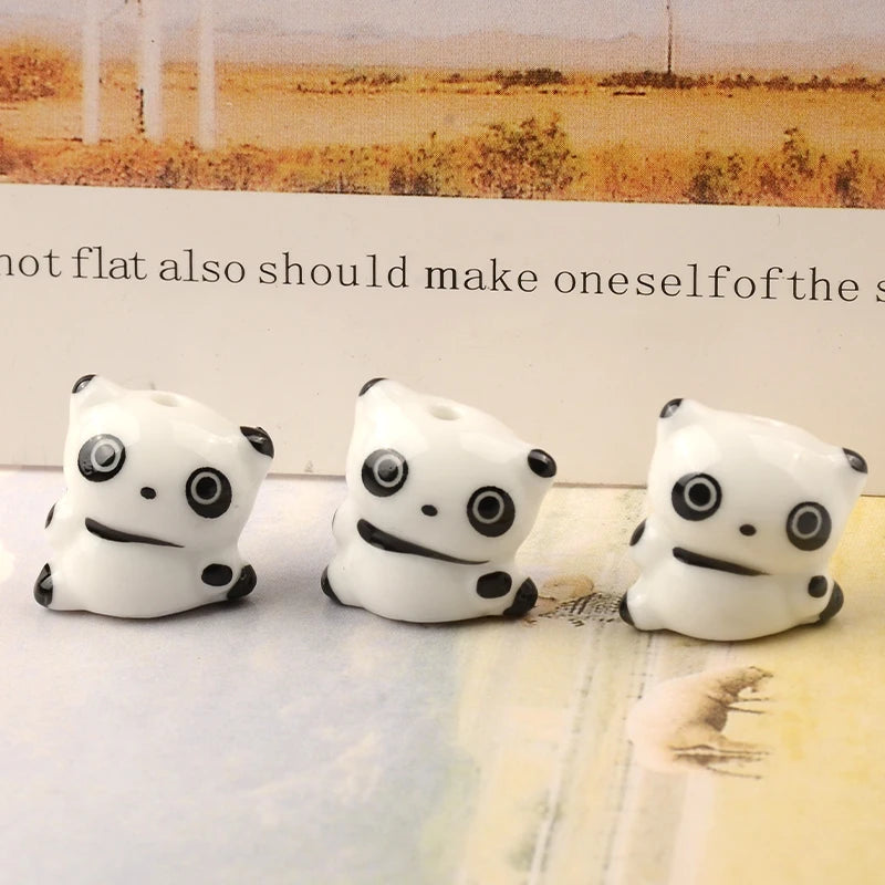 5pcs Hand Painted Panda Ceramic Beads for Jewelry Making