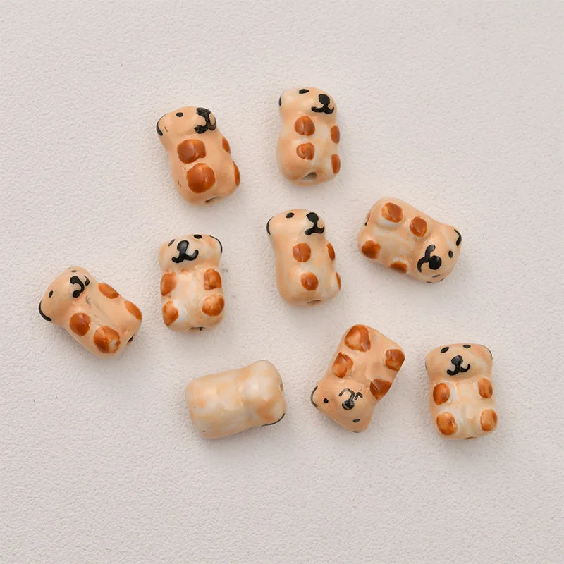 5pcs Hand Painted Animal Ceramic Beads for Jewelry Making