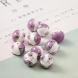5pcs Hand Painted Lucky Cat Ceramic Beads 15mm Smile Kitten Head Bead
