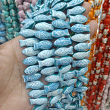 5pcs Hand Painted Long Fish Ceramics Beads 10x21mm